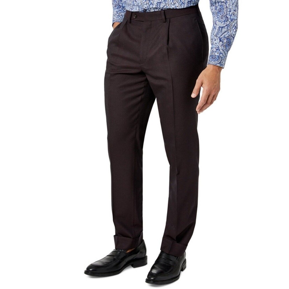 Tallia Mens Classic Fit Brown Wool Suit Separate Flat Front Cuffed Pants 30x30 - Picture 2 of 7